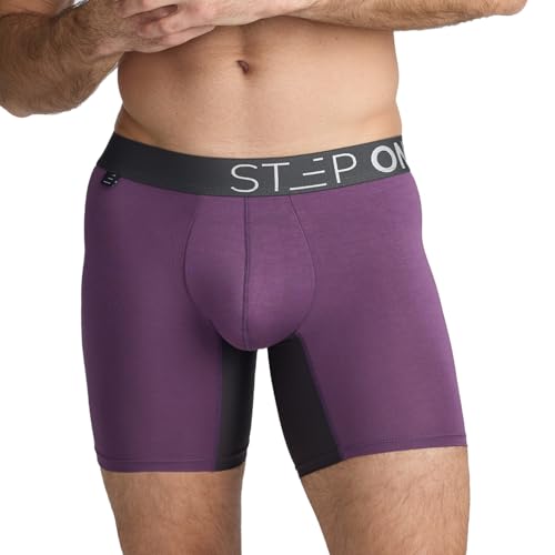 STEP ONE Mens Boxers Shorts, 1 Pair, Anti Chafing Underwear for Men, Moisture-Wicking Boxer Shorts with 3D Pouch Purple Small