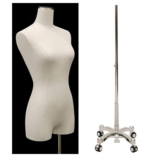 Adult Female White Linen Pinnable Dress Form Mannequin 3/4 Torso with Thighs and Rolling Chrome Base #F1WL-WCDX