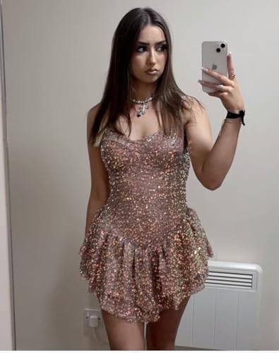 Short Sequin Homecoming Dresses Mini Sparkly Club Dress A-Line Evening Cocktail Party Gowns4