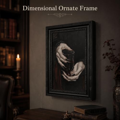 Black Framed Wall Art Gothic Vampire Canvas Print Dark Academia Moody Wine Glass Decor Picture Halloween Spooky Artwork for Living Room Bedroom 9x11 inch - image 3
