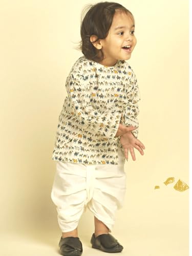 Image of POLKA TOTS Premium Cotton Dhoti Kurta Set for Kids Boys | Traditional Angrakha Style Ethnic Wear for Boys | Kurta Dhoti Set for Kids | Festive & Wedding Clothing Set for Baby