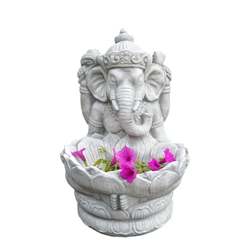 gartendekoparadies.de Figurine du divin Ganesha avec bol (gris), statuette en pierre, hauteur 34 cm, 11 kg, grise, résistante au gel, en pierre coulée, pour extérieur