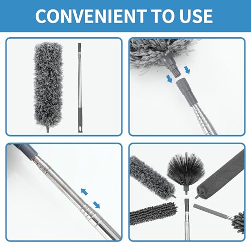 6 Stücke Staubwedel Teleskop, Staubwedel Lang Ausziehbar, Teleskoplänge bis 245 cm,Spinnenwebenentferner, Staubwedels Waschbar, Staubwischer geeignet zum Reinigen von Decken,Deckenventilatoren,Lücken
