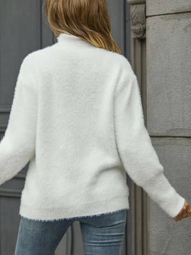 Women's Fall Winter Trendy Fuzzy Sweater Casual Cozy Long Sleeve Turtleneck Solid Pullover Knit Tops2