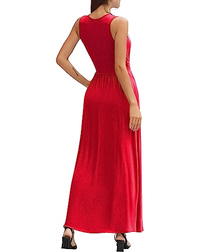 Image of LILBETTER Women Sleeveless Deep V Neck Loose Plain Long Maxi Casual Dress