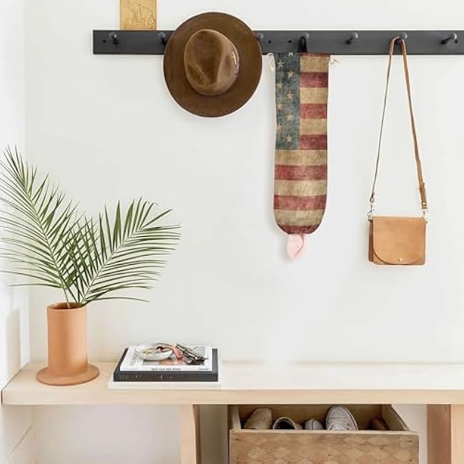 Vintage American Flag Plastic Bag Holder, Reusable Grocery Bag Holder Wall Mount Plastic Bag Organizer Washable Shopping Bags Carrier ?for Home Kitchen,1 Pack