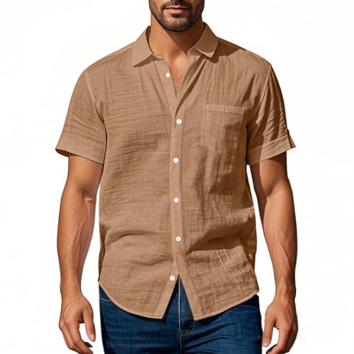 Mens Button Down Cotton Shirt Short Sleeve Casual Linen Untucked Shirts Summer Beach Vacation Tops with Pocket3