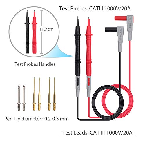 Multimeter Test Leads Kit, AMTOVL Electric Multimeter Test Cable with Alligator Clips, Test Probe, Spring Grip, Banana Plug - Voltmeter Cable for Voltage Circuit Tester (12 PCS)