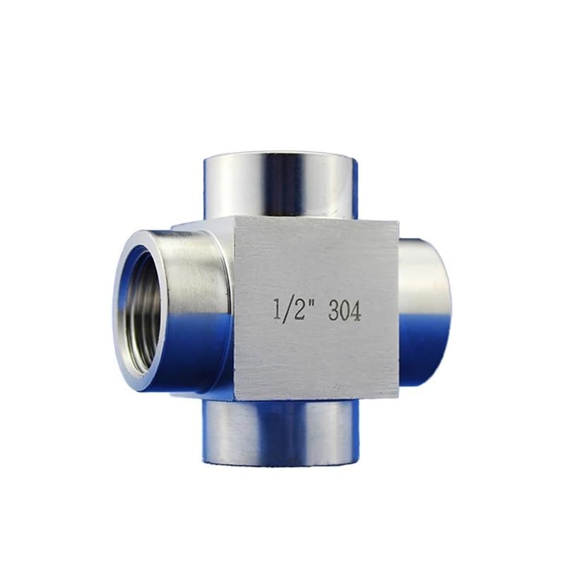 1 Raccordo a nipplo a 4 Vie ad Alta Pressione in Acciaio Inossidabile 304, Filettatura Femmina BSPP da 3/4", Diametro Trasversale uguale