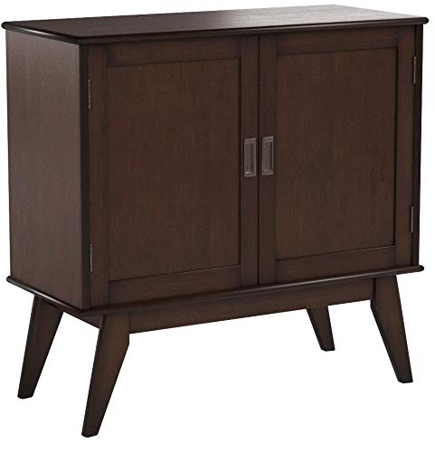 Simpli Home Draper SOLID WOOD 32 inch Wide Mid Century Modern Low Storage Cabinet in Medium Auburn Brown, with 2 Doors, 2 Adjustable Shelves - Thumbnail 4