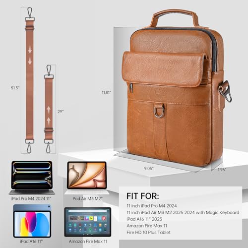 11 Inch Shoulder Bag Leather Carrying Case for 11 Inch iPad Pro M4/iPad Air 11" M3 M2 2025 with Magic Keyboard, iPads A16 11"2
