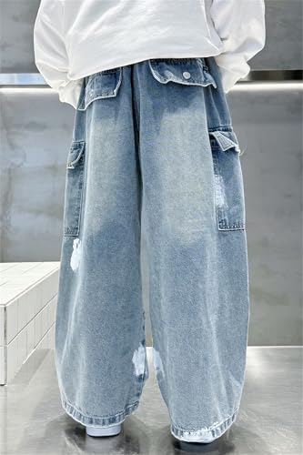 SANGTREE Boys' Baggy Jeans Spray Paint Denim Cargo Pants Hip Hop Streetwear, 4-14 Years3