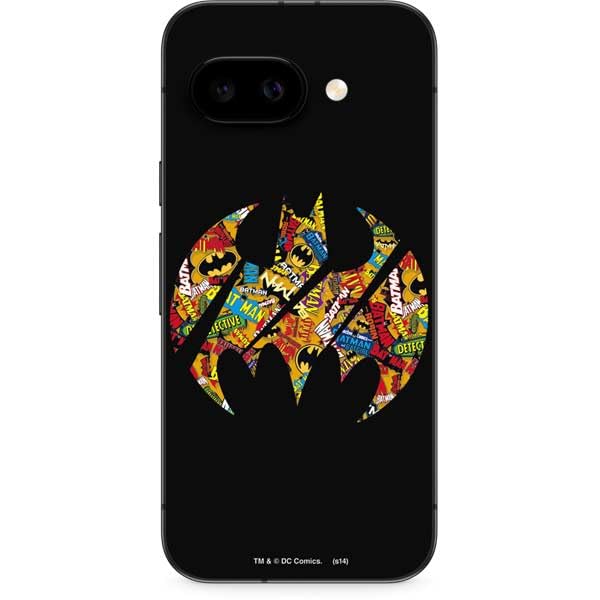 Skinit Decal Phone Skin Compatible with Google Pixel 9a - Officially Licensed DC Comics Batman Silhouette Logo Vintage Pattern Design