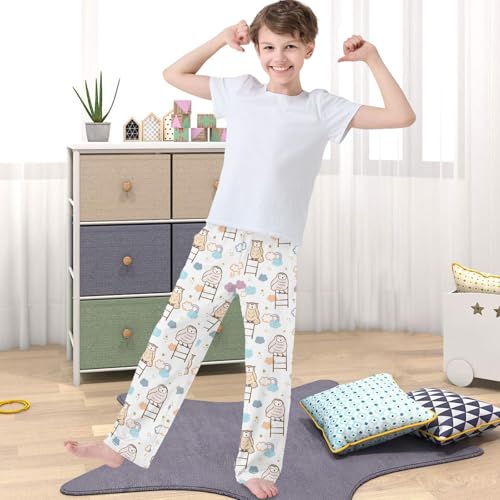 Boy's Pants Cloud Owl Staircase White Jogger Pants Elastic Waist Long Bottoms Trousers with Pockets 6-14 Years4