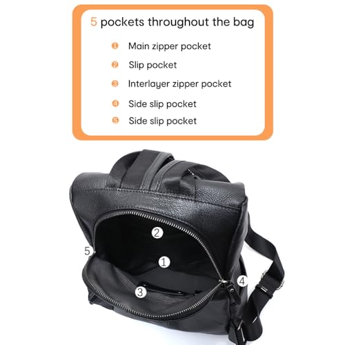 Image of Classic Genuine Leather Fashion Women Backpack Quality More Pockets Daily Knapsack Rucksack Black