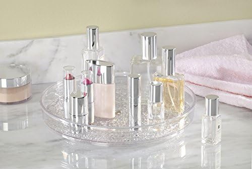 mDesign Makeup Organiser Turntable with Textured Bottom - Makeup Brush Holder for Bathroom Vanity Countertops - Transparent