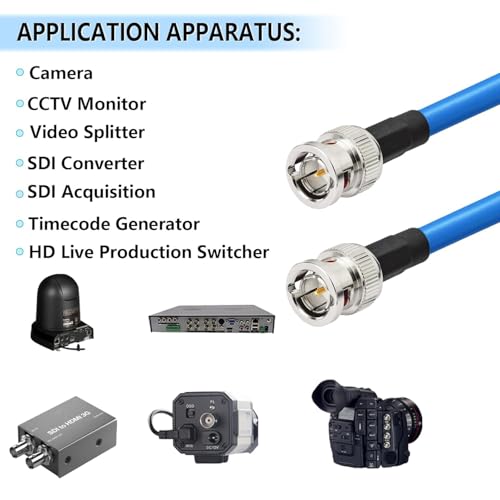 Image of Superbat SDI Cable BNC Cable 3G /6G /12G SDI Cable 40ft (Belden 1694A Cable Blue) Supports HD-SDI /3G-SDI /4K /8K Monitor,Precision SDI Video Cable