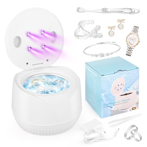 Limpiador Ultrasónico, 45000Hz Limpiador Ultrasonidos Dental 200ML con 4 Lámparas UV Automáticas, Ultrasonidos Limpieza Dental, Ultrasonic Cleaner Portatil Para Dentaduras Joyas