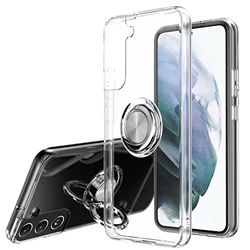 Cover trasparente per Samsung Galaxy S22 Plus 5G con anello rotante a 360 gradi e piastra metallica per Supporto Auto Smartphone Magnetico Custodia tpu Ultrasottile