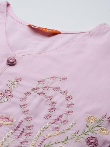 Image of INDO ERA Women's Pure Cotton Embroidered A-Line Kurta & Pant with Dupatta Set | Cotton kurta sets for women