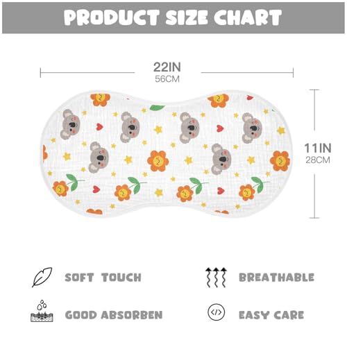 2 Pack Muslin Burp Cloths Koala Flowers Cotton Baby Burp Cloths Extra Absorbent and Soft Thick Burping Cloth for Newborn Babies Boys Girls, Large 22" x 11"2