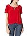 Star Vixen Damen Short/Slit Sleeve Keyhole-Tie Peasant Top Bubble Hem Hemd, Rot massiv, Mittel