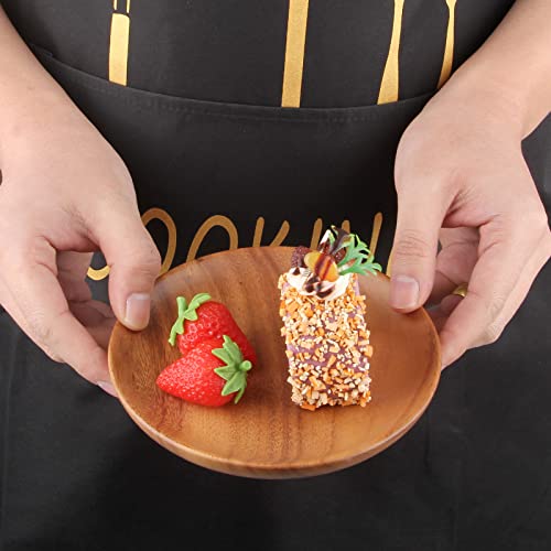 2 Pcs Small Wooden Dessert Plates for Eating Acacia Wood Snack Appetizer Plate 6 inch Mini Cute Salad Dinner Plates Reusable Round Non Toxic Platos Saucer Plate for Food Flat Picnic Serving Dishes