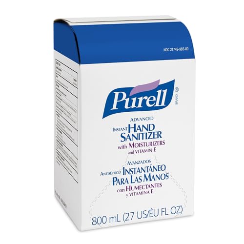PURELL Advanced Hand Sanitizer Gel, 800 mL Hand Sanitizer Gel Refill for GOJO 800 Series Bag-in-Box Push-Style Dispenser (Pack of 12) – 9657-12,Clear