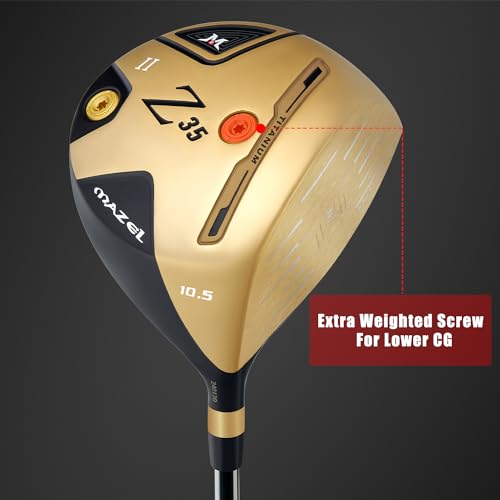 MAZEL Titanium Golf Drivers for Men,Right Handed,460CC (Graphite(Golden Head II), Stiff (S), 10.5, Degrees, Right)