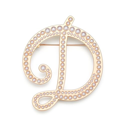 Image of Initial Letter Brooch Pin Pearl Letter Brooches Golden Pins Accessories Jewelry Birthday Chrisrmas Gift for Women