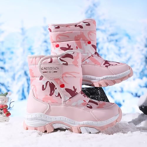 IWIHMIV Girls Winter Boots Kid Thickened Warm Comfortable Mid Calf Boots Boys Outdoor Hiking Winter Shoes2