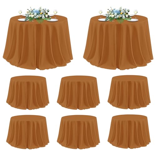 Image of sancua Thanksgiving Round Tablecloth 120 Inch Diameter, 8 Pack Bronze, Circle Polyester Fabric Light Brown Fall Table Cloth Cover for Harvest Wedding Party Reception Banquet (Fit 48-96 Inch Tables)