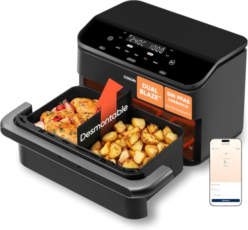 Cosori Freidora de Aire 10L Dual Blaze Twinfry, 5 en 1, Smart WiFi | Revestimiento Cerámico sin PFAS, Tecnología Dual Blaze™, Divisor para 1 o 2 Zonas, 55% Más Rápido, 2800W, CAF-TF102S-AEU
