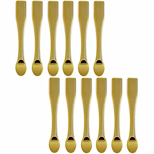 12Pcs Plated Plastic Cosmetic Skincare Spoons Spatula Reusable Mini Mask Facial Cream Sampling Mixing Scoop Makeup Spoon Applicator Beauty Tool for Professional Salon Home Use, Gold