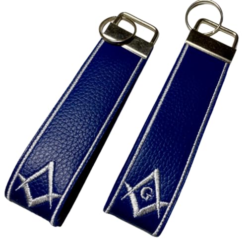Freimaurer Schlüsselanhänger – Zirkel & Winkelmaß – Kunstleder vegan – marineblau – Masonic – personalisiert – Square & Compass – Loge