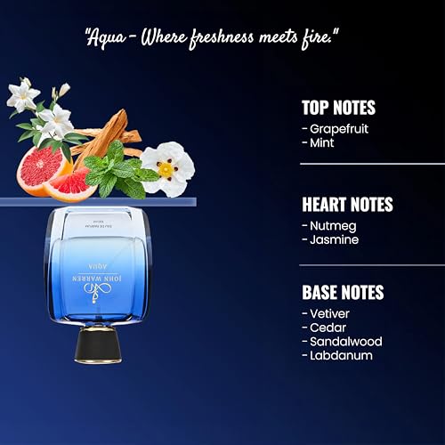 Image of JOHN WARREN AQUA Luxury Perfume For Men, Aqua Long-Lasting Eau De Parfum with Grapefruit,Nutmeg and Jasmine, Fresh & Strong Everyday Fragrance-100 ml