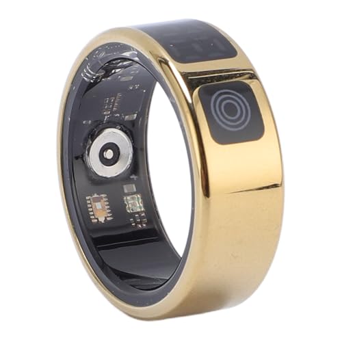 Yoidesu Smart Ring Health Tracker for Women & Men - IP68 Water Proof Fitness Rings with LED Touchscreen, Heart Rate, Sleep Monitoring, Multiple Sports Modes - Gold (#9)