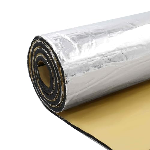 FUELHOOD 車用断熱マット 断熱マット 断熱材 車 断熱シート 熱反射 断熱防音シート 遮音シート デッドニング 吸音 防音材 遮音防音材料 ガラス繊維 フォーム製 シルバー 厚さ 5mm 100cm*100cm エンジン ドア ルーフ フロア用 ユニバーサル 内装パーツ アクセサリー