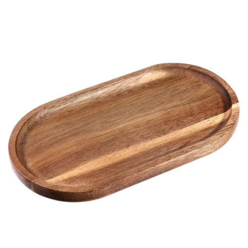 WeddHuis Plateau Ovale en Bois d'Acacia Mini Plateau de Service Plateau de Cuisine Organisateur pour Cosmétiques et Plans de Travail (19 x 10,5 cm)