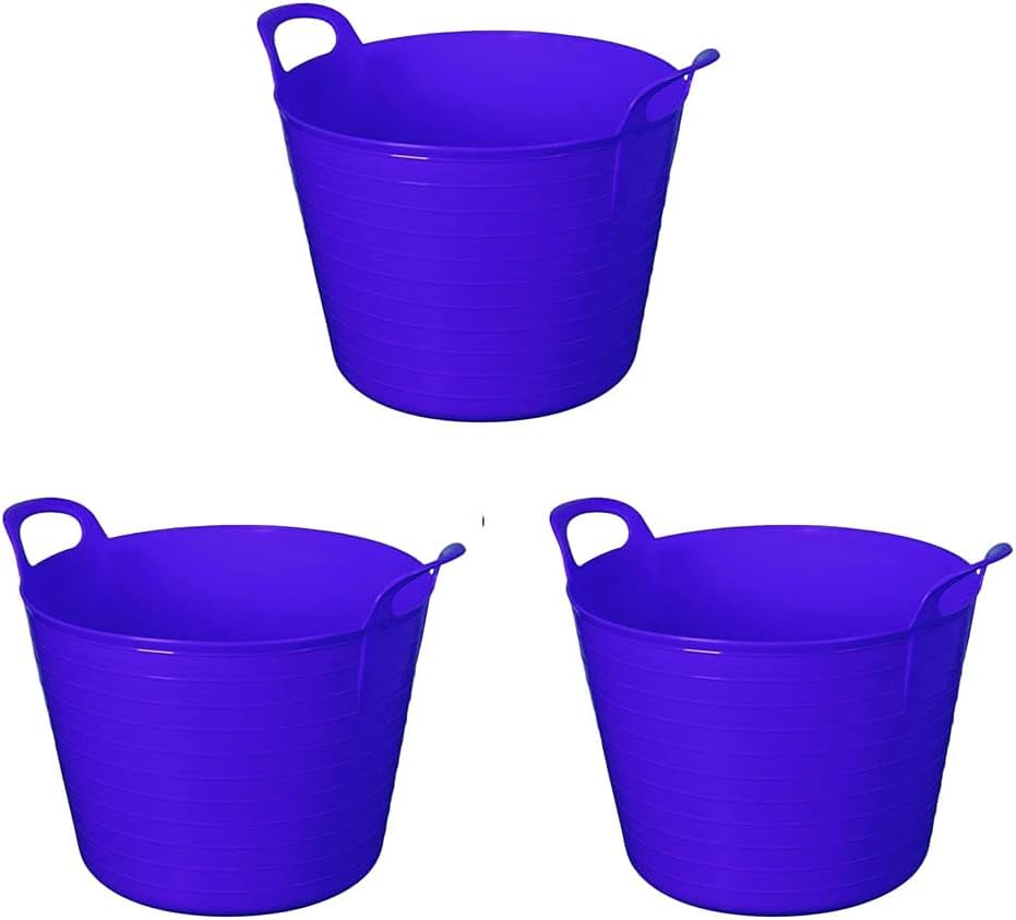 3 x 14 Litre Flexi Tub Garden Home Flexible Colour Rubber Storage Container Bucket Polyethylene Flex Tub- MADE IN U.K. (Purple)