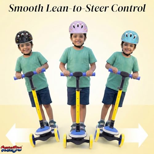 Image of STREETJAM Kurbee Kids Kick Scooter for 3-12 Years, Dazzling Chrome-Finished Deck (1st Time in India), BIS Approved, Extra Wide Deck, Two-Tone Design, Up to 50 kg Load (Blue with Golden Yellow)