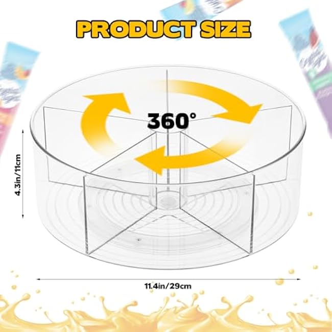Drink Packet Organizer, Turntable Water Packet Organizer, Mix Drink Station Organizer, Pantry Organization Storage Bins for Kitchen Fridge Countertop Cabinet, 5 Parts for Snacks Packets Spices