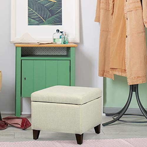Asense Fabric Square Storage Ottoman Footstools With Wooden Legs Upholstered Foot Rest Stool With Hinged Lid, Cream #TOP5