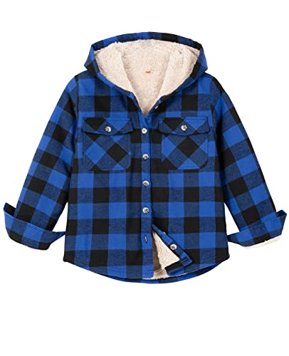 Image of ZENTHACE Boys Sherpa Fleece Lined Flannel Plaid Button Down Shirt Jacket,Hooded Flannel Shirt with Hand Pockets