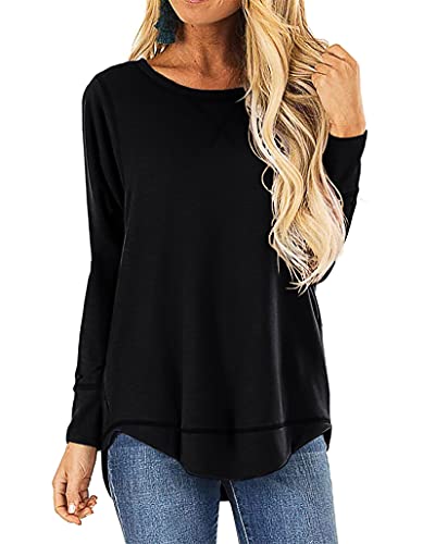 HIYIYEZI Fall Tops for Women Long Sleeve Side Split Casual Loose Tunic Top