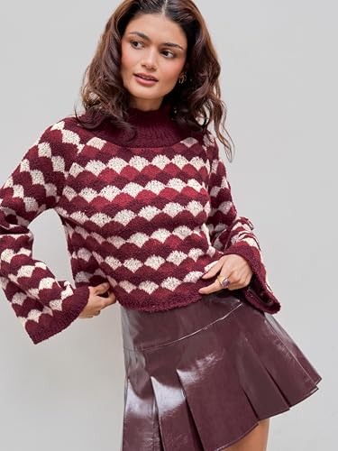 CIDER Wool-Blend Geometric High Neck Sweater2