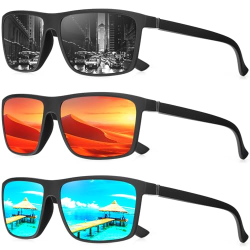 NSSIW Sunglasses Men Polarized Mens-Sunglasses: Classic Sun Glasses with UV400 Protection for Driving Fishing Golf 3 Packs