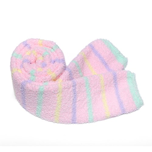 Littleforbig Cute Coral Fleece Knee High Long Striped Socks 2 Pairs