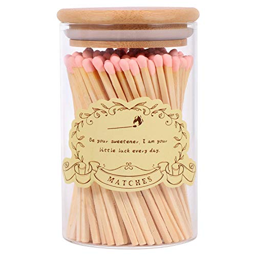 Wooden Matches Decorative,Colored Long Matches for Candles,Artisan Matchsticks,Bottle Matches Sticks for Grills,Camping,Fireplaces Use& Wedding,Christmas,Birthday Gift (80 Pack) (Pink Trumpet)