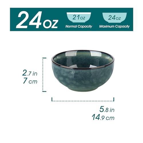 vancasso Starry 24oz Bowls Set for Soup, Ceramic Deep Soup Bowls Set of 4, Green Cereal Bowl for Kitchen, Salad, Pasta Oatmeal Bowl, Lead-Free, Dishwasher & Microwave Oven Safe